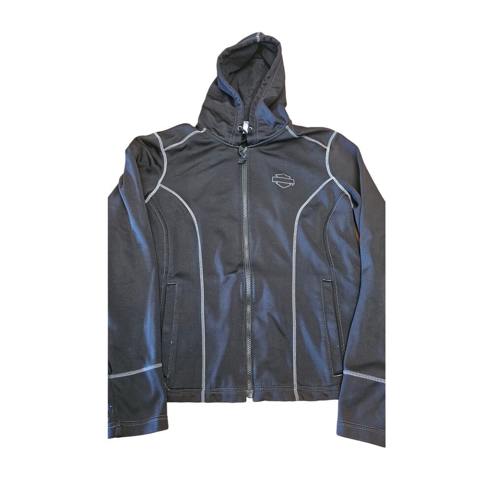 Women's Black Polyester/spandex Harley Davidson size XL zipup jacket thumb holes